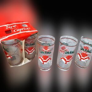 🎄(7) Vintage Holly Berry Christmas Jingle Bells Tumblers Glasses Red White New